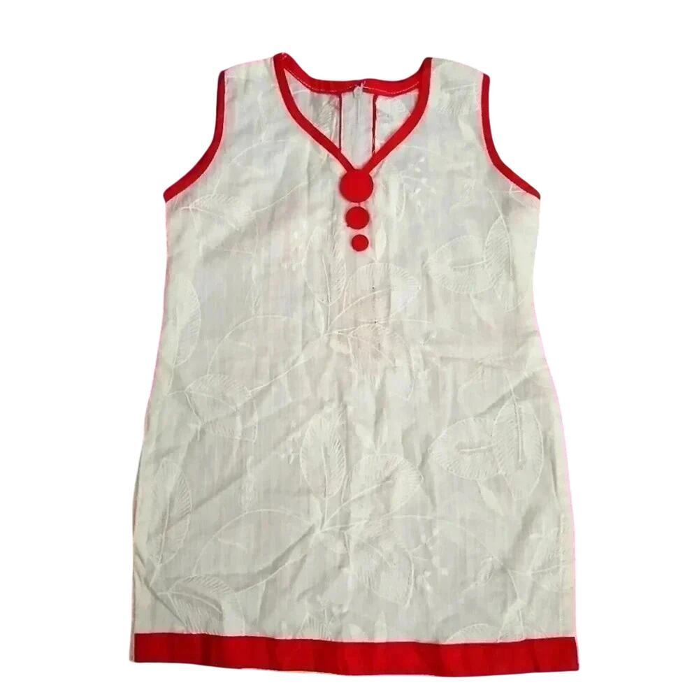 White Red Floral Stitch Sleeveless Tunic Cotton Top‎ Zipper Girls Toddler 2T